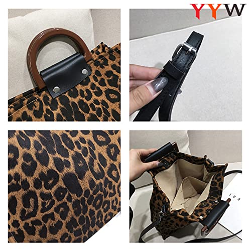 YYW Crossbody Bag for Women Medium Capacity Soft Satchel Handbags Leopard Pattern Clutch Purse Top Handle Bag (Brown)