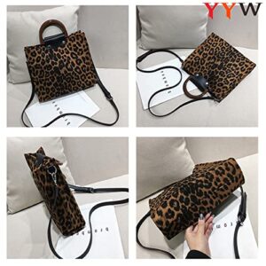 YYW Crossbody Bag for Women Medium Capacity Soft Satchel Handbags Leopard Pattern Clutch Purse Top Handle Bag (Brown)