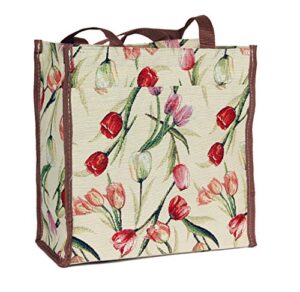 signare tapestry shoulder bag shopping bag for women with floral tulip white design
