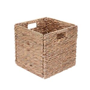 villacera 12-inch square handmade wicker storage bin foldable basket made of water hyacinth | set of 2