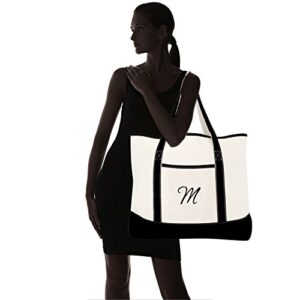 DALIX Monogram Bag Personalized Totes For Women Open Top Black Letter M