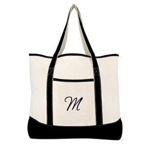 DALIX Monogram Bag Personalized Totes For Women Open Top Black Letter M
