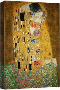 wall26 canvas print wall art the kiss by gustav klimt people historic illustrations fine art traditional scenic colorful multicolor ultra for living room, bedroom, office – 24″x36″
