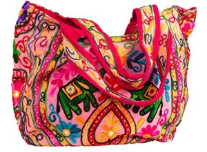 tribeazure pink elephant canvas shoulder bag handbag tote purse casual spacious summer spring top handle large