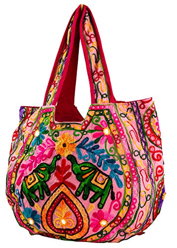 TribeAzure Pink Elephant Canvas Shoulder Bag Handbag Tote Purse Casual Spacious Summer Spring Top Handle Large