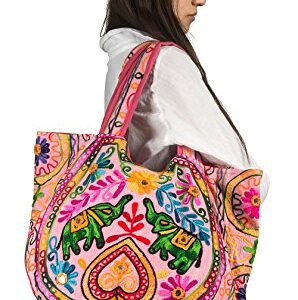 TribeAzure Pink Elephant Canvas Shoulder Bag Handbag Tote Purse Casual Spacious Summer Spring Top Handle Large