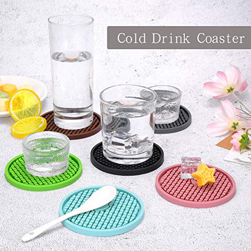 ME.FAN Silicone Coasters [6 Pack] Thickened Drink Coasters with Holder - Cup Mat - Non-Slip, Non-stick, Stay Put, Deep Tray - Prevents Furniture and Tabletop Damages(Black)