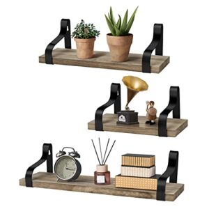 flexzion rustic floating book shelves for wall – wall mounted set of 3 floating shelves for bedroom, bathroom, kitchen, living room, and plants – floating shelf, wood