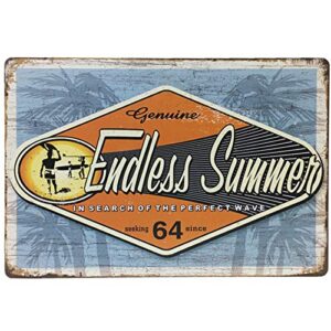 flytime genuine endless summer seaside beach vintage metal tin sign wall art decor coffee retro decoration for home bar 8x12inch