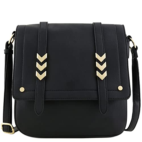 ALYSSA Double Compartment Large Flapover Crossbody Bag (Black)