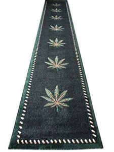 americana marijuana long runner rug black &green design#139 (32in.x15ft10in.)