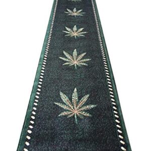 Americana Marijuana Long Runner Rug Black &Green Design#139 (32in.X15ft10in.)