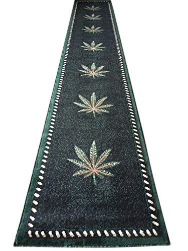 Americana Marijuana Long Runner Rug Black &Green Design#139 (32in.X15ft10in.)