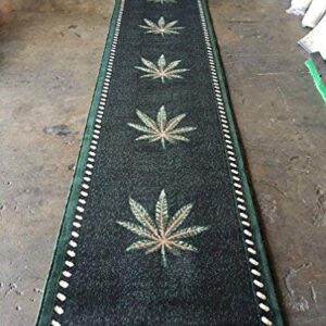 Americana Marijuana Long Runner Rug Black &Green Design#139 (32in.X15ft10in.)