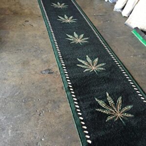 Americana Marijuana Long Runner Rug Black &Green Design#139 (32in.X15ft10in.)