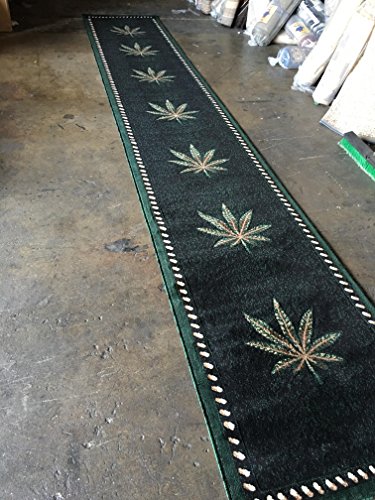 Americana Marijuana Long Runner Rug Black &Green Design#139 (32in.X15ft10in.)