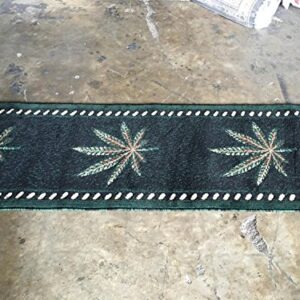 Americana Marijuana Long Runner Rug Black &Green Design#139 (32in.X15ft10in.)