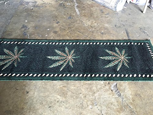 Americana Marijuana Long Runner Rug Black &Green Design#139 (32in.X15ft10in.)