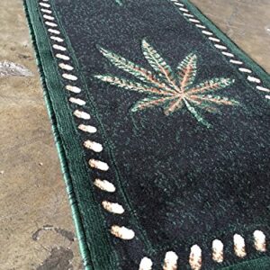 Americana Marijuana Long Runner Rug Black &Green Design#139 (32in.X15ft10in.)