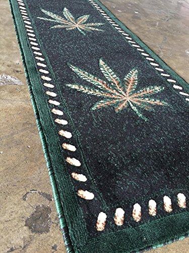 Americana Marijuana Long Runner Rug Black &Green Design#139 (32in.X15ft10in.)