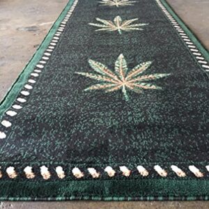 Americana Marijuana Long Runner Rug Black &Green Design#139 (32in.X15ft10in.)