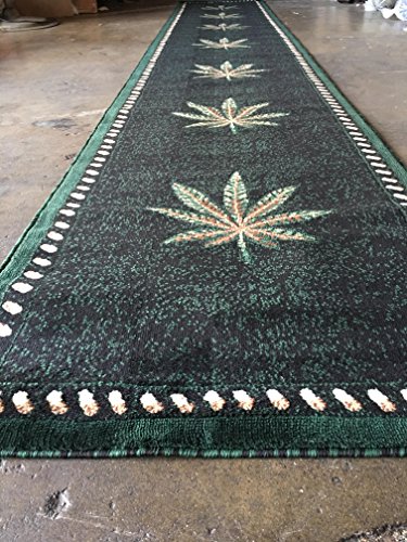 Americana Marijuana Long Runner Rug Black &Green Design#139 (32in.X15ft10in.)