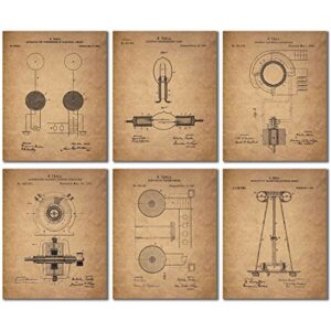 tesla patent wall art prints – set of 6 vintage (8 inches x 10 inches) photos