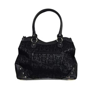 Lost Queen Gothic Flocked Skull Cameo Skull Lady Rose Black Handbag, Large