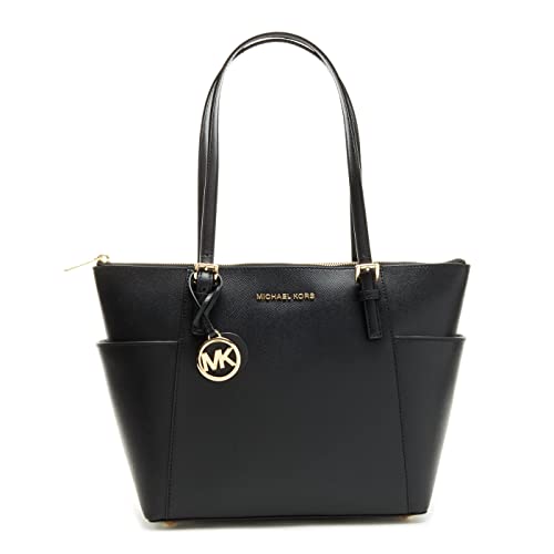 MICHAEL Michael Kors Womens Jet Set Leather Shopper Tote Handbag Black Large