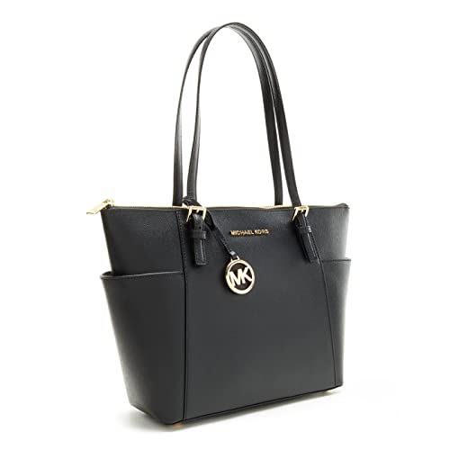 MICHAEL Michael Kors Womens Jet Set Leather Shopper Tote Handbag Black Large