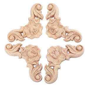 muxsam wooden carved rose appliques onlays, 4-pack unpainted rose carvings decals for cabinet drawer wall headboard dresser mirror pew cupboard etc furniture decoration(8x8cm/3.15″x3.15″)