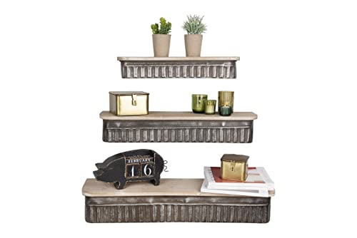 Creative Co-Op Metal & Wood Wall Shelves (Set of 3 Sizes)