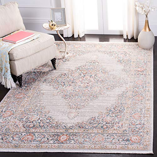 SAFAVIEH Shivan Collection 4' x 6' Grey / Rose SHV726F Shabby Chic Medallion Distressed Non-Shedding Living Room Bedroom Accent Rug