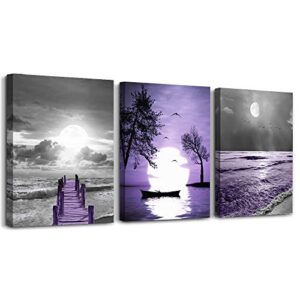 wall decorations for living room 3 Piece framed canvas wall art bathroom artwork for wall painting office bedroom wall decor Black and white ocean purple Landscape modern family Posters home decor