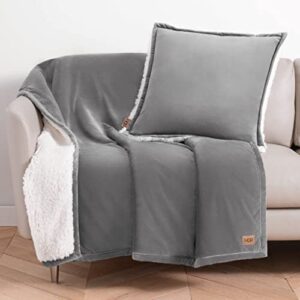 UGG Bliss Sherpa Throw Blanket - Plush Oversized Reversible Accent Blanket - 50” x 70” - Charcoal