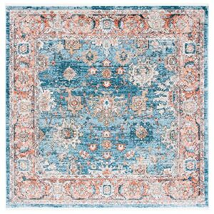 safavieh shivan collection 6’7″ square blue / red shv797m oriental distressed non-shedding living room bedroom dining home office area rug