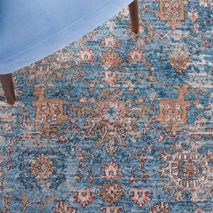 SAFAVIEH Shivan Collection 6'7" Square Blue / Red SHV797M Oriental Distressed Non-Shedding Living Room Bedroom Dining Home Office Area Rug