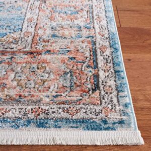 SAFAVIEH Shivan Collection 6'7" Square Blue / Red SHV797M Oriental Distressed Non-Shedding Living Room Bedroom Dining Home Office Area Rug