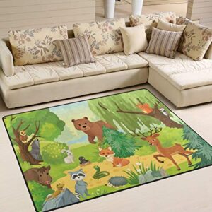 alaza home decoration wild animals forest deer fox bear owl cow snake large rug floor carpet yoga mat, modern area rug for children kid playroom bedroom, 5′ x 7′