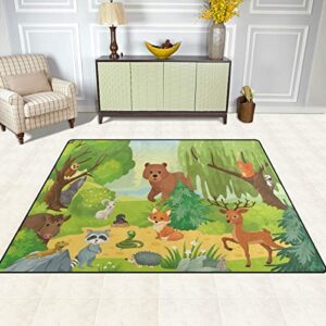 ALAZA Home Decoration Wild Animals Forest Deer Fox Bear Owl Cow Snake Large Rug Floor Carpet Yoga Mat, Modern Area Rug for Children Kid Playroom Bedroom, 5' x 7'