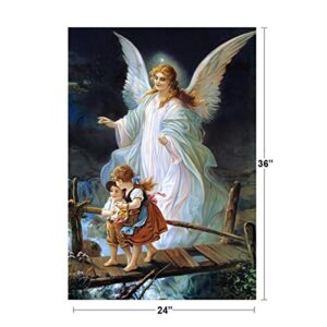 Lindberg Heilige Schutzengel Guardian Angel and Children Crossing Bridge German 1900s Religious Religion Inspirational Motivational Faith Cool Wall Decor Art Print Poster 24x36