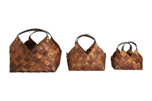 creative co-op brown woven seagrass baskets with leather handles (set of 3 sizes) wicker non-food storage