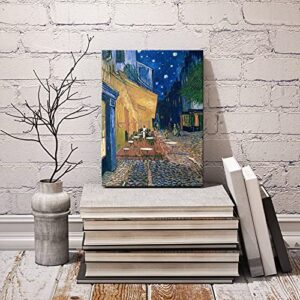 Wieco Art Cafe Terrace at Night Modern Stretched and Framed Giclee Canvas Prints Van Gogh Oil Paintings Reproduction Cityscape Picture on Canvas Wall Art Ready to Hang for Bedroom Kitchen Home Decor