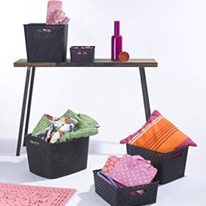 Curver Style Set of 3 Baskets with Lids, Sizes S 7 Litres, M 18 Litres and L 30 Litres, Anthracite