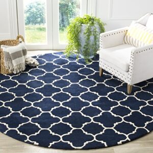 safavieh chatham collection 7′ round dark blue/ivory cht717c handmade quatrefoil trellis premium wool area rug