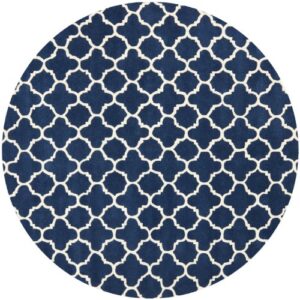 SAFAVIEH Chatham Collection 7' Round Dark Blue/Ivory CHT717C Handmade Quatrefoil Trellis Premium Wool Area Rug