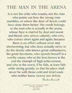 motivational quote. the man in the arena by theodore roosevelt on 11×14 archival parchment