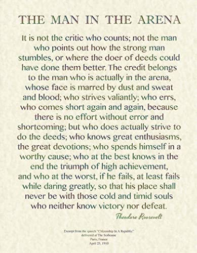 Motivational Quote. The Man In The Arena by Theodore Roosevelt on 11x14 Archival Parchment