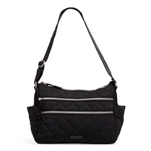 vera bradley women’s performance twill triple zip shoulder satchel purse, black, one size