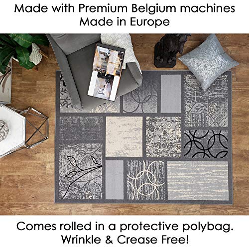 Rubber Backed Area Rug, 58 x 78 inch (fits 5x7 Area), Grey Geometric, Non Slip, Kitchen Rugs and Mats